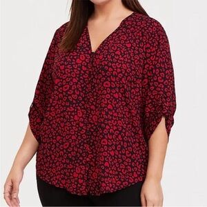 Torrid Harper Red Black Leopard 3/4 Sleeve Blouse Size 1
